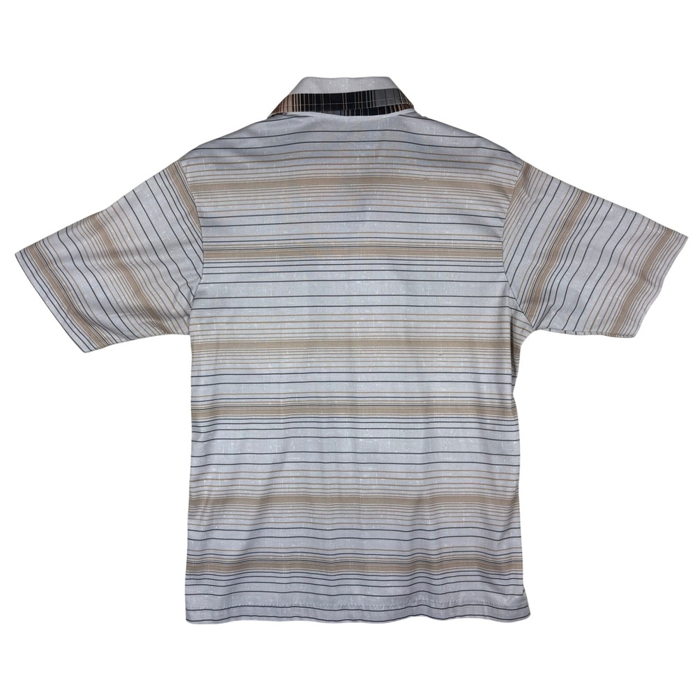 Vintage Alan Stuart Mens Short Sleeve Button‎ Down Shirt Striped MCM Geometric L - Picture 2 of 13